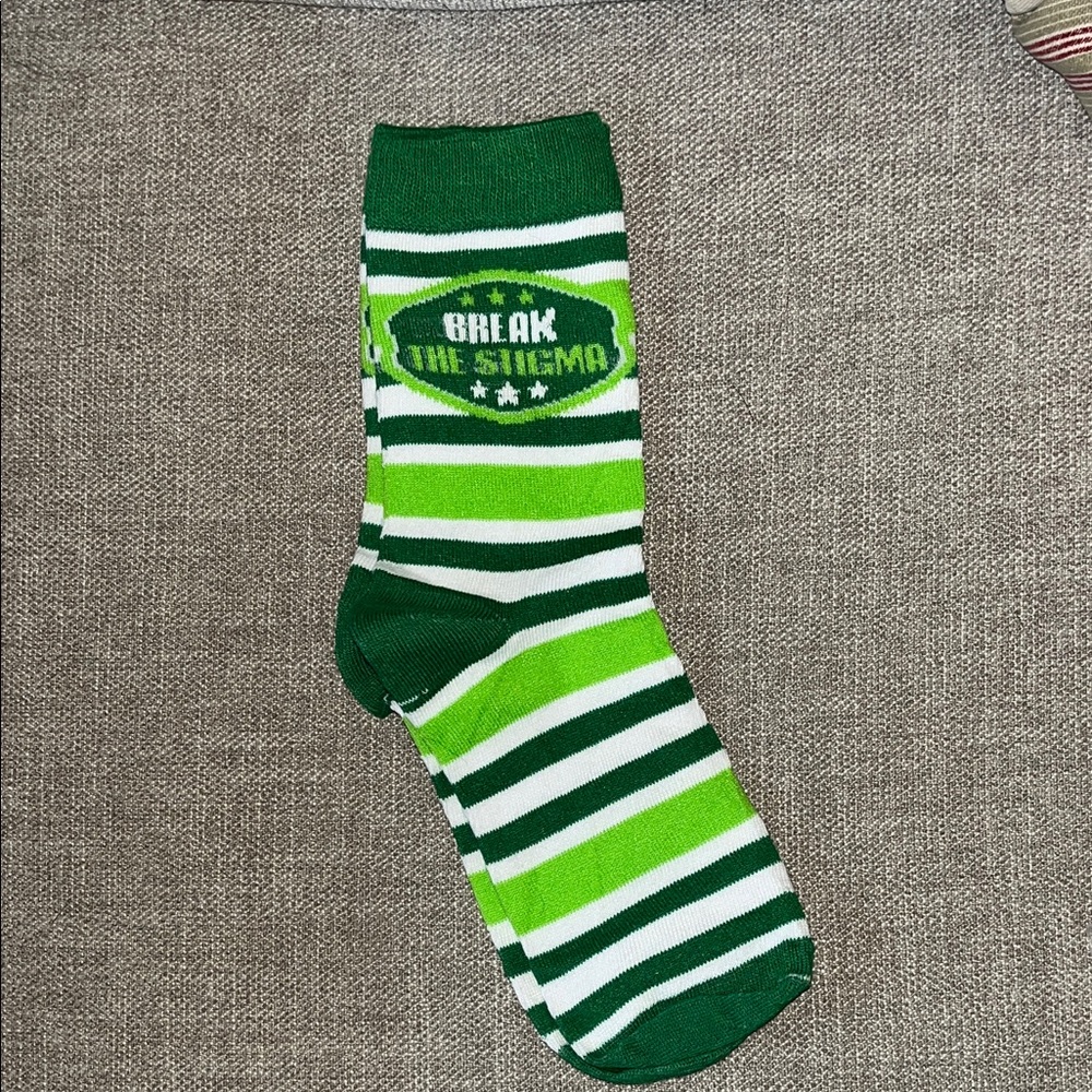 Green Striped Crew Sock, ‘ Break the Stigma’